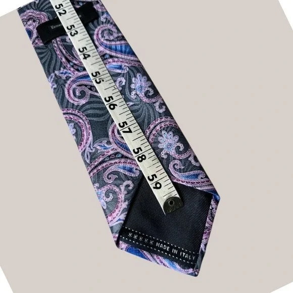 Ermenegildo Zegna Necktie 100% Italian Silk Paisley Blue Pink Grey 3.25"x61.5" - Picture 7 of 7